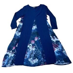 Lagenlook Crinkle Dress Sz M Moody Floral Sheer Panels Artsy Fairycore Pockets